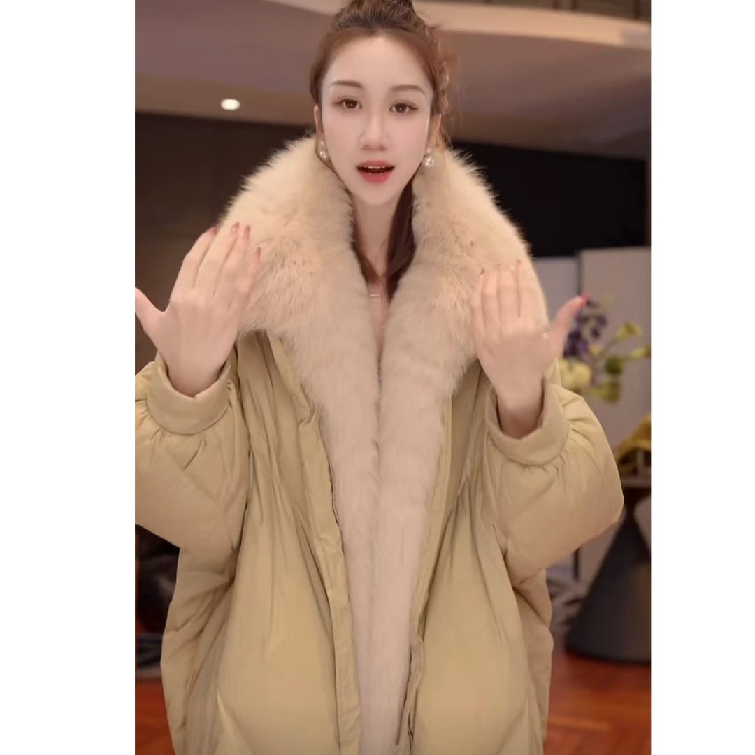 【李李高端】保暖绒朵|高定可拆卸银狐狐狸毛女中长款气质外套轻奢