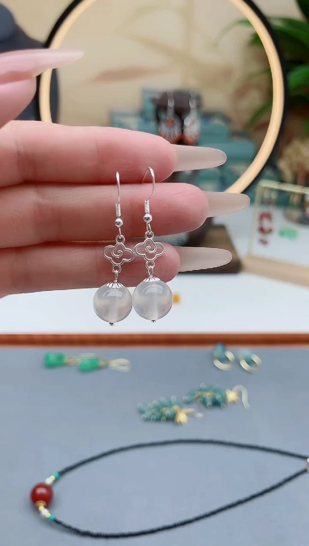 玛瑙/玉髓耳饰银S925镶嵌256变色珠