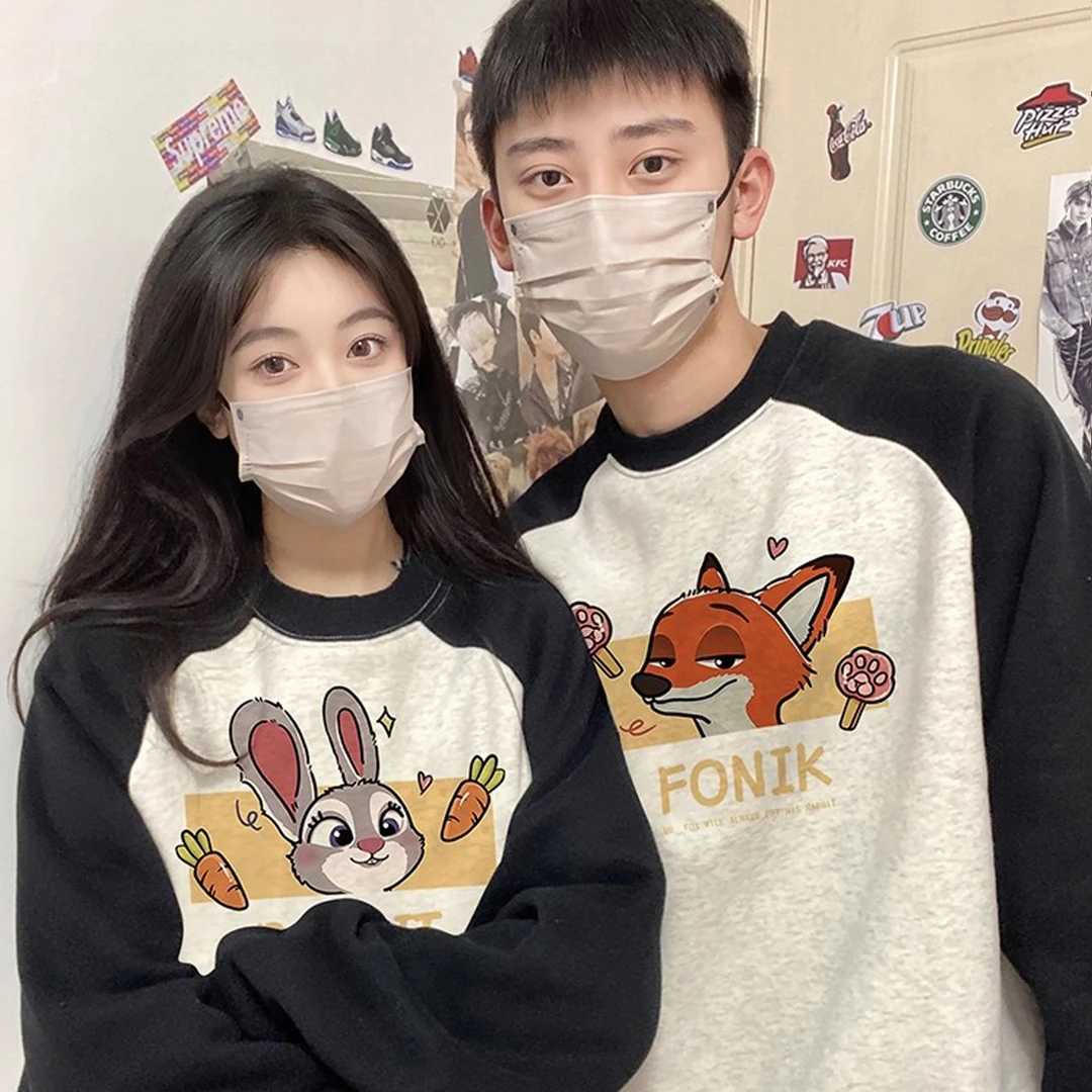 朱迪尼克不一样的情侣装卫衣男秋冬学院风长款慵懒风套头卡通外套