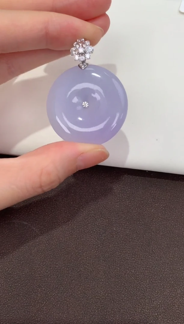 翡翠18K金镶嵌吊坠(赠链)天然缅甸a货翡翠