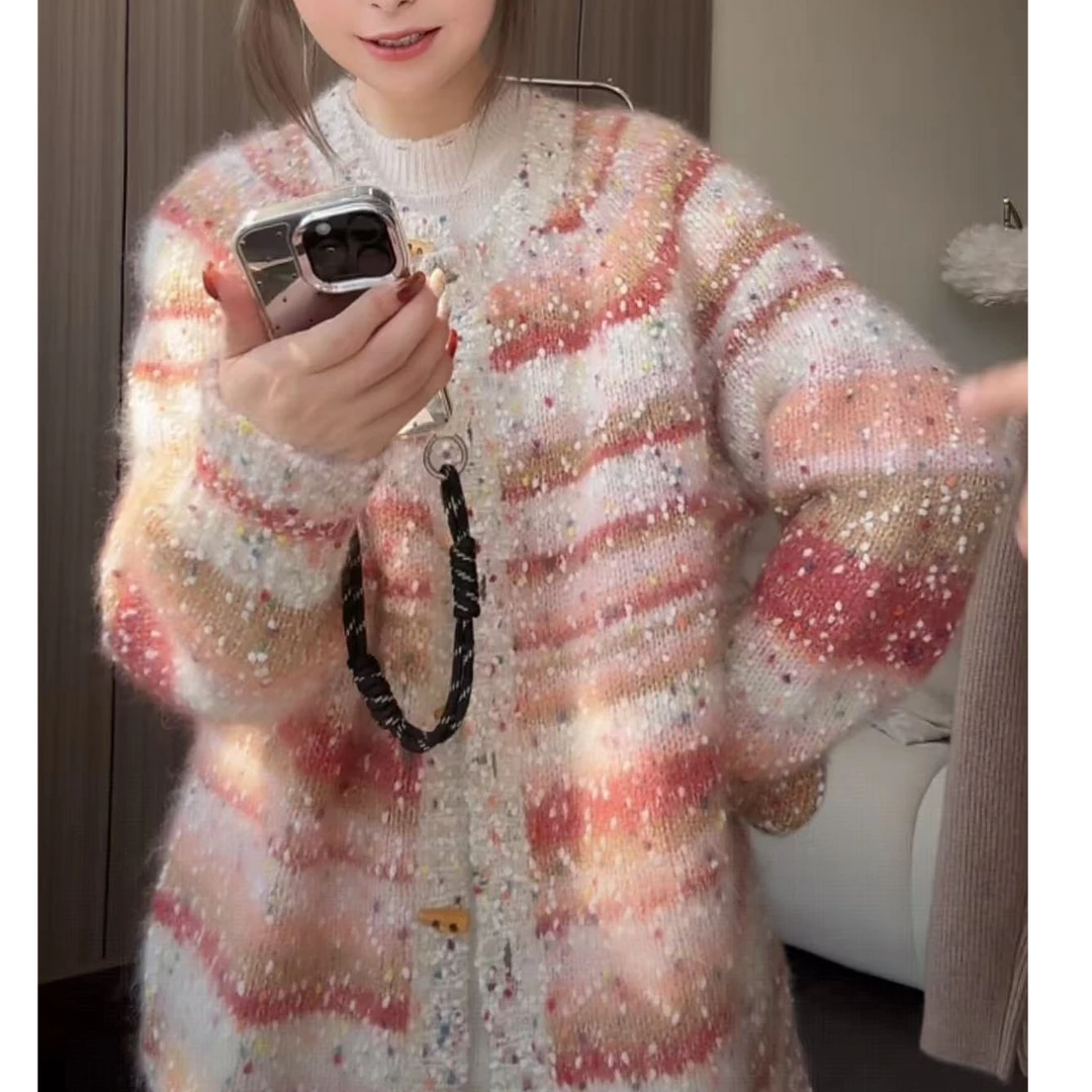 【旺旺雪饼】255468韩版彩色拉绒款小香风羊绒外套牛角扣设计