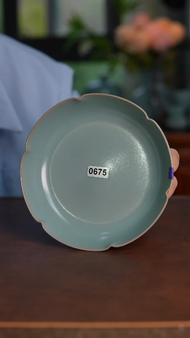 摆件0675天青釉花口洗14cm微瑕