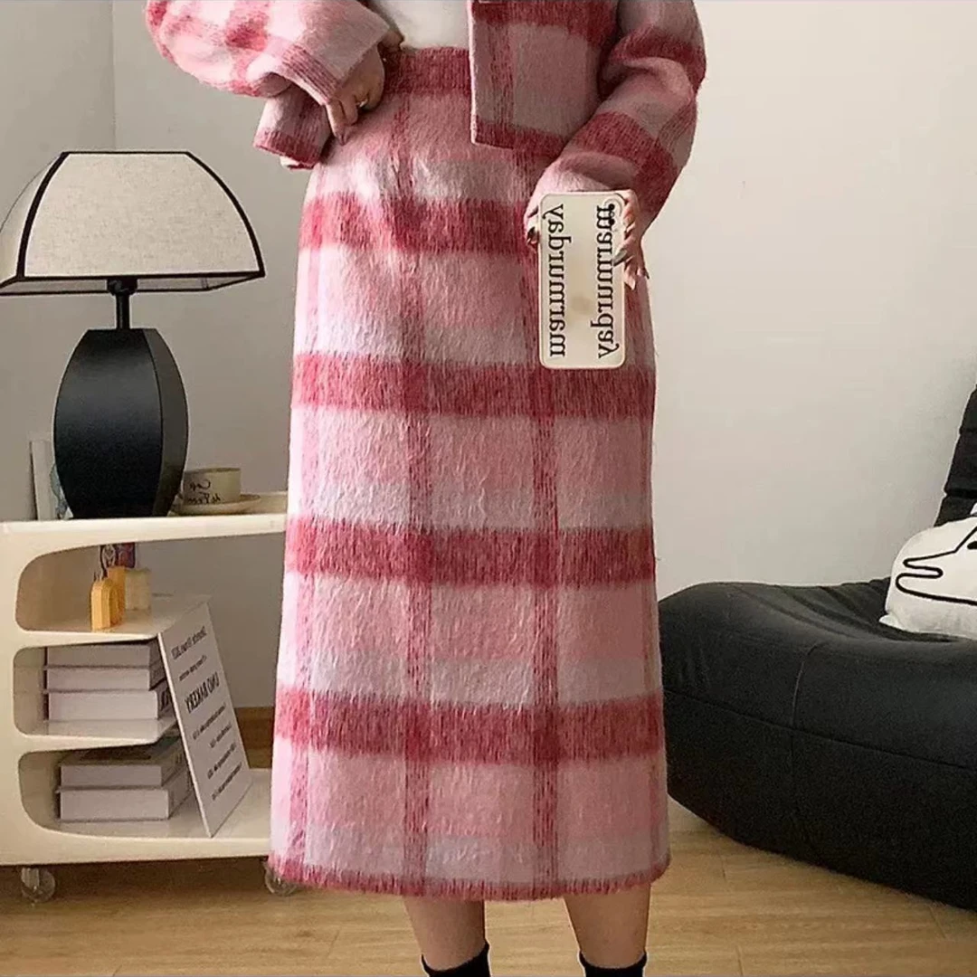 小香风潮流洋气半身裙高级感拼接气质羊毛长裙11993(D6-2)