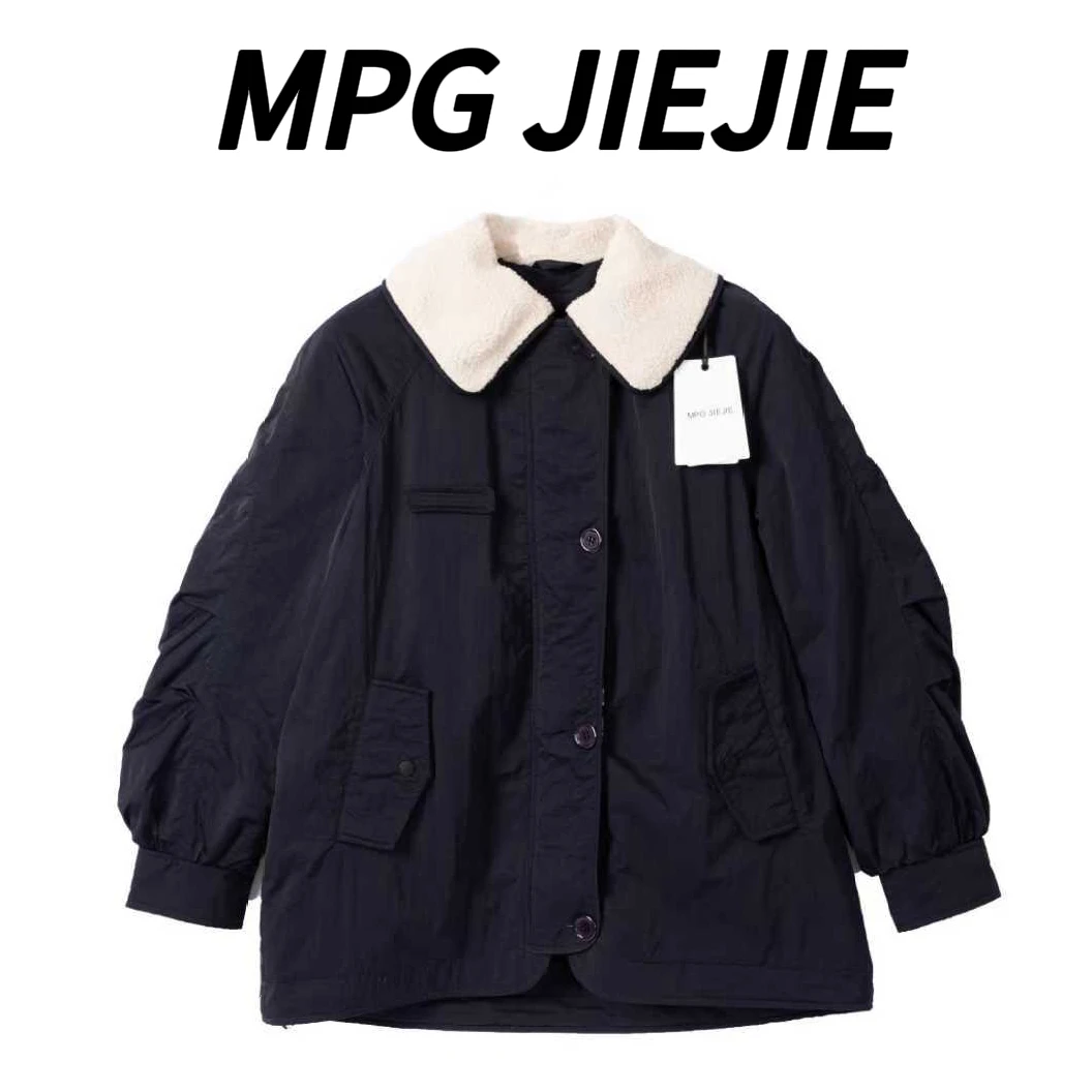 MPG JIEJIE【‘蓝’不住】25大码90白鸭绒毛领拼接羽绒服