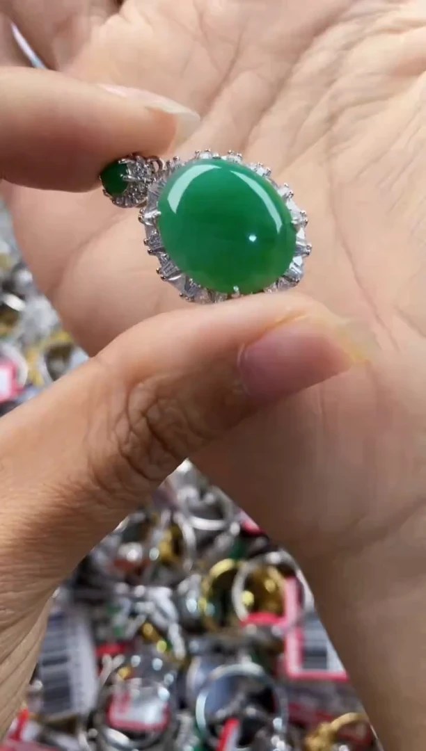 银S925镶嵌戒指翡翠222              6