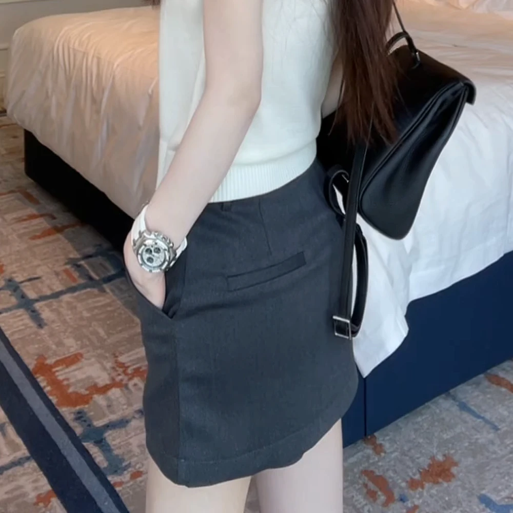 【美高学姐】灰色西装半身裙女夏季休闲百搭时尚轻奢半裙短裙裙子