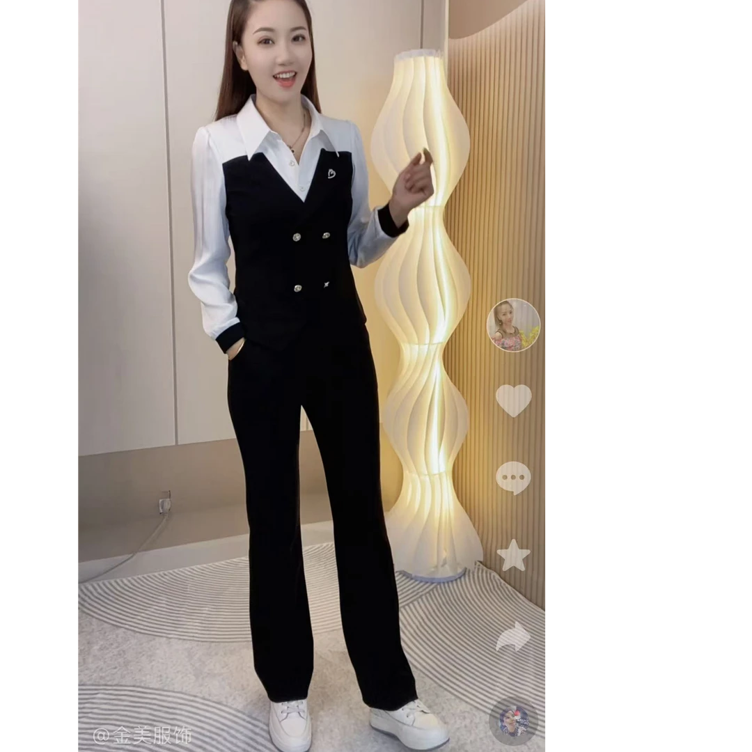 《金美推荐》 2025秋新款时尚轻奢气质高雅修身显瘦微喇裤套装