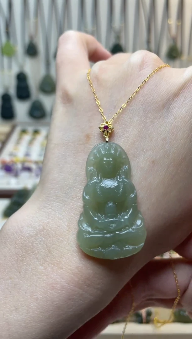 吊坠(不含链)银S925镶嵌和田玉观音