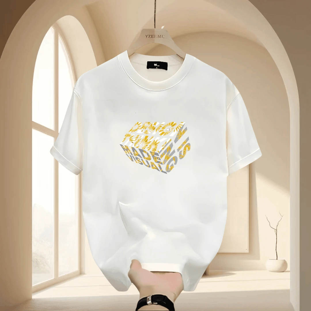 啄木鸟重磅纯棉短袖T恤男士夏季新款2025爆款休闲时尚印花圆领T恤