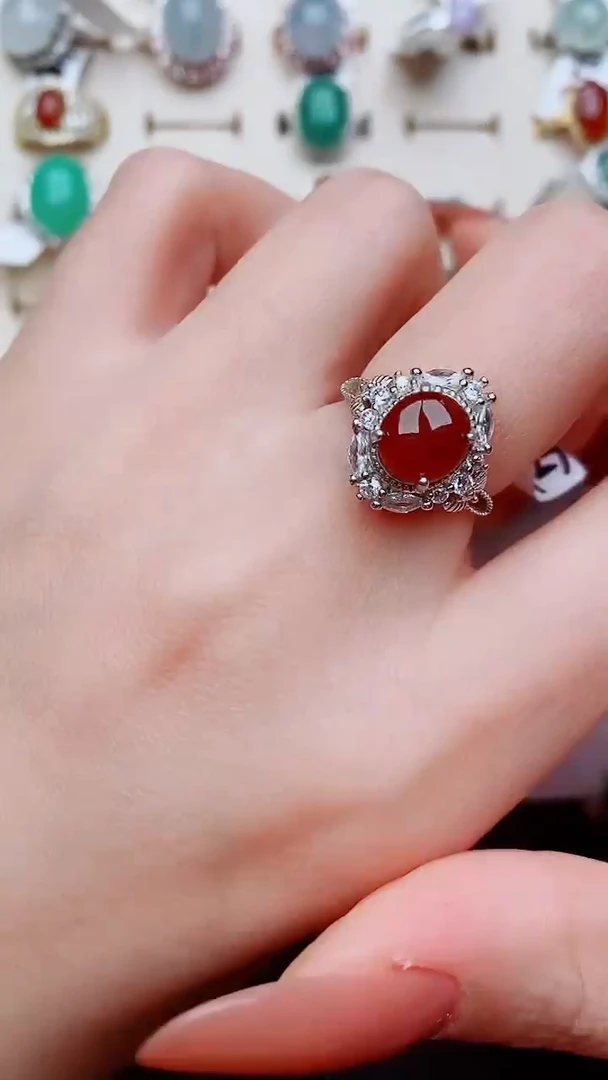 银S925镶嵌戒指翡翠...