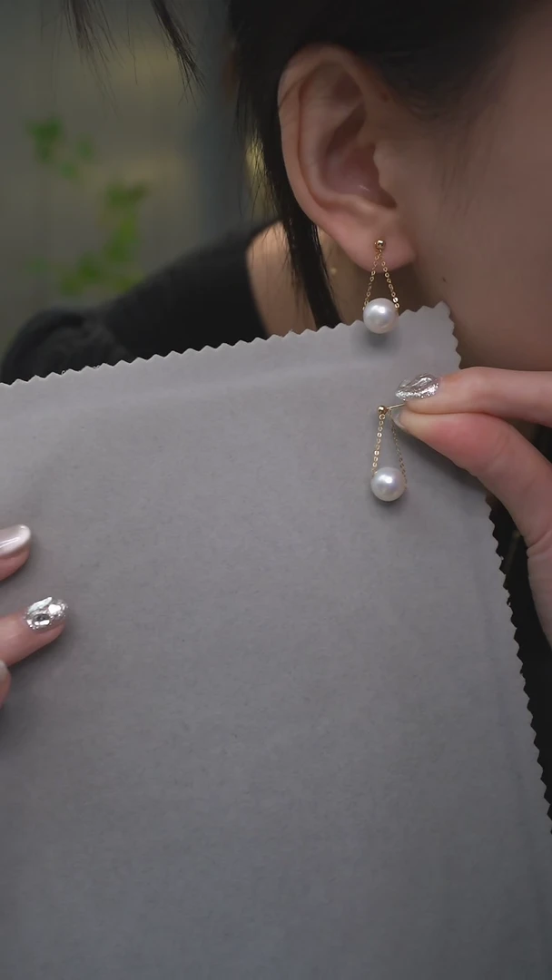 【闪购商品】淡水珍珠耳饰18K金镶嵌通体18K金     白色秋千耳环