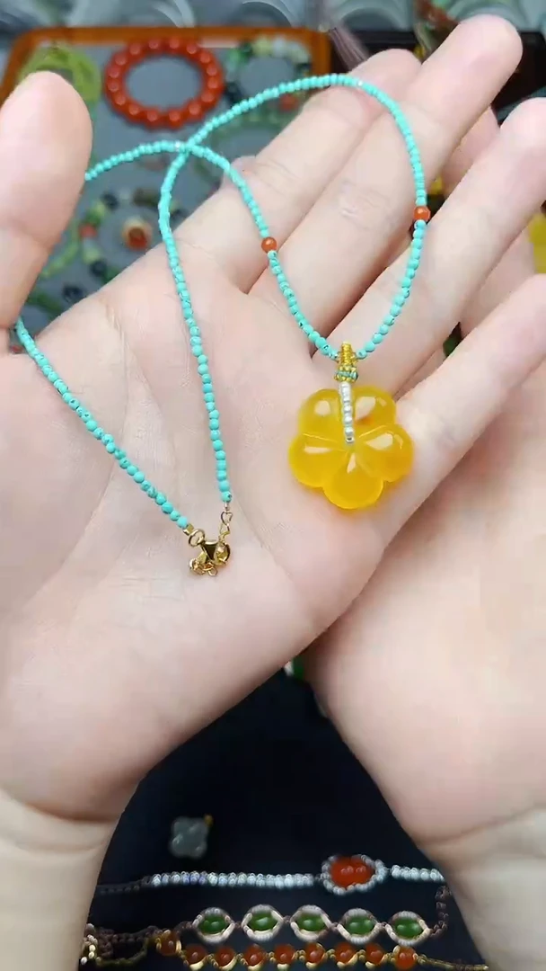 蜜蜡颈饰未镶嵌花花 06