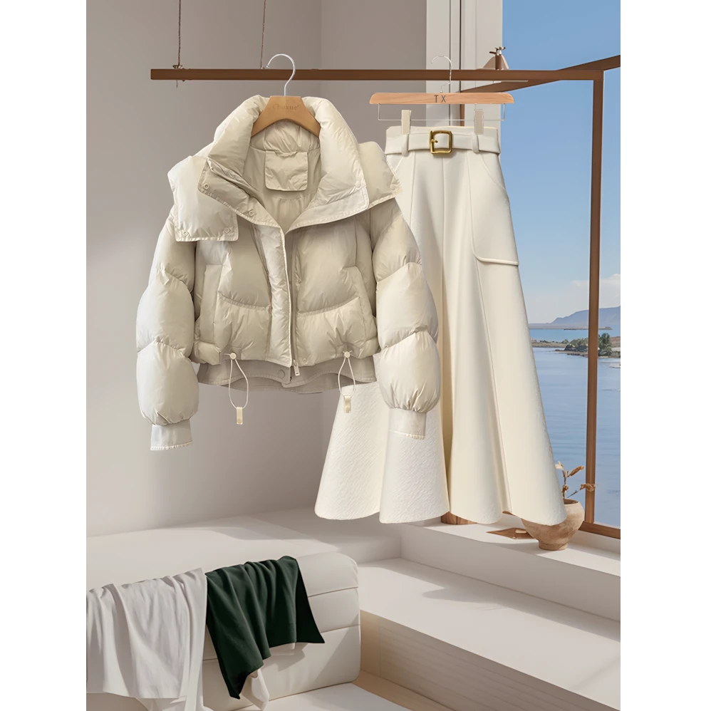 2024冬季新款法式小众高级感加厚保暖棉服精致百搭半身裙两件套女