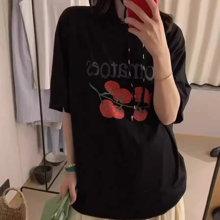 【小婷】东大门 CHOI 百搭圆领番茄字母印花短袖T恤