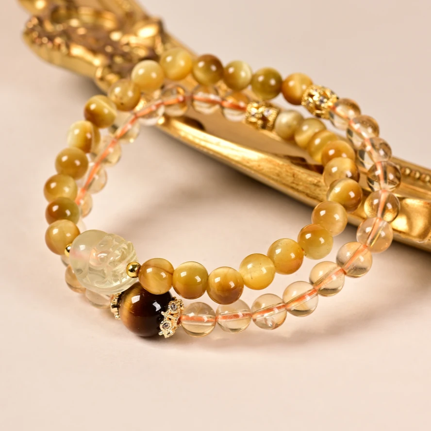 九福晶典 黄水晶多宝貔貅双圈手串 JFTH9463