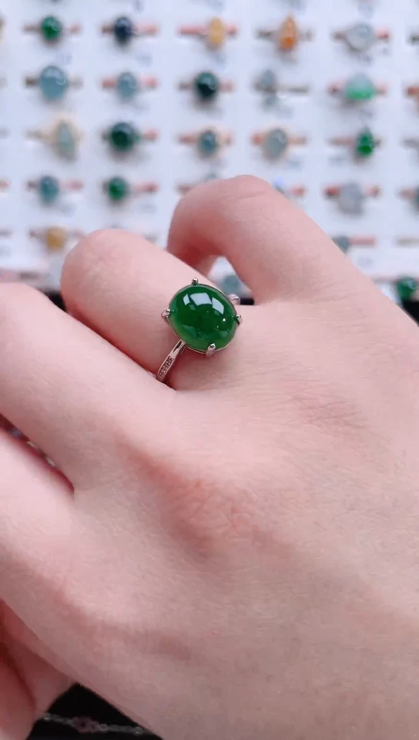 银S925镶嵌戒指翡翠天然翡翠