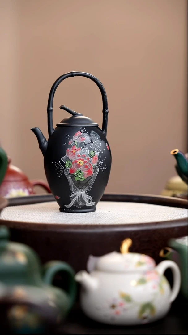 茶壶紫砂云雾天青竹节提梁犹抱琵琶