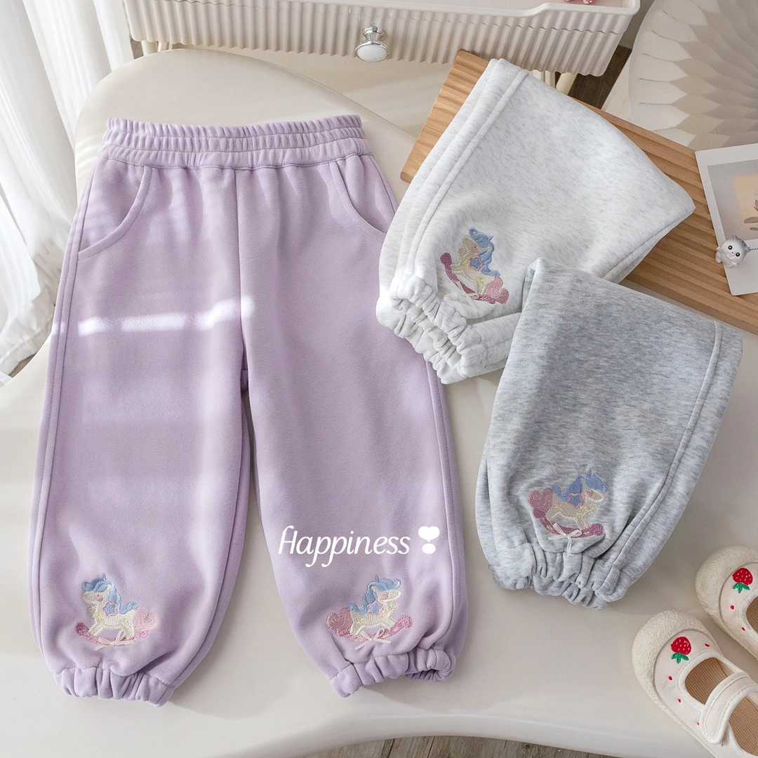 2号儿童秋冬长裤男女童纯色加绒休闲时尚运动工装裤