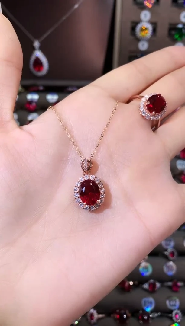 吊坠(赠链)银S925镶嵌碧玺810酒红玫瑰金