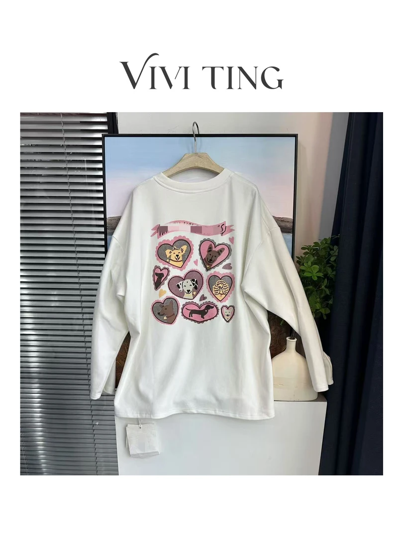 【VIVI·TING】婷姐推荐休闲百搭新款爱心字母印花小狗长袖T恤