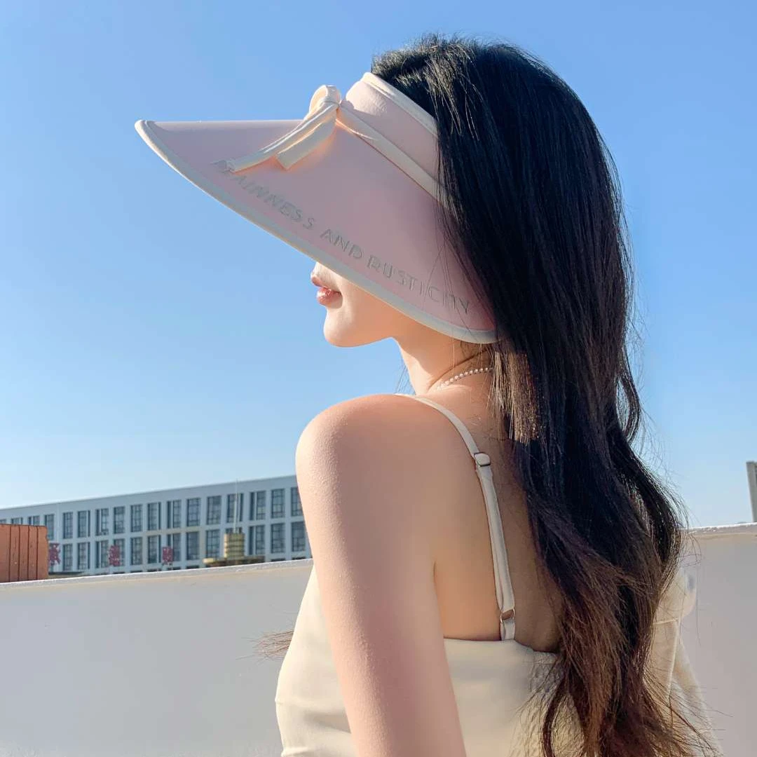 大帽檐夏季防晒帽子女空顶帽防紫外线遮阳帽蝴蝶结空顶帽甜美帽子