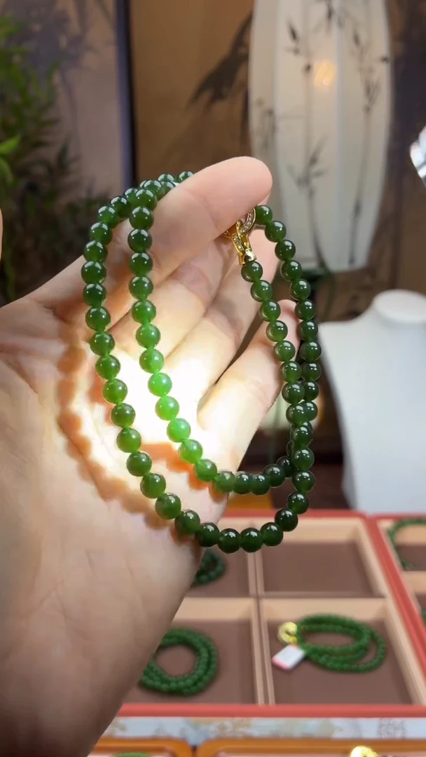 颈饰未镶嵌和田玉（碧玉）6菠菜无矿高货锁骨链