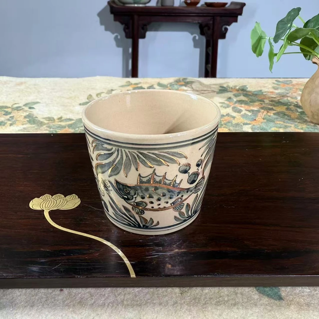 JSZT东离全手工建水青花主描金水杯