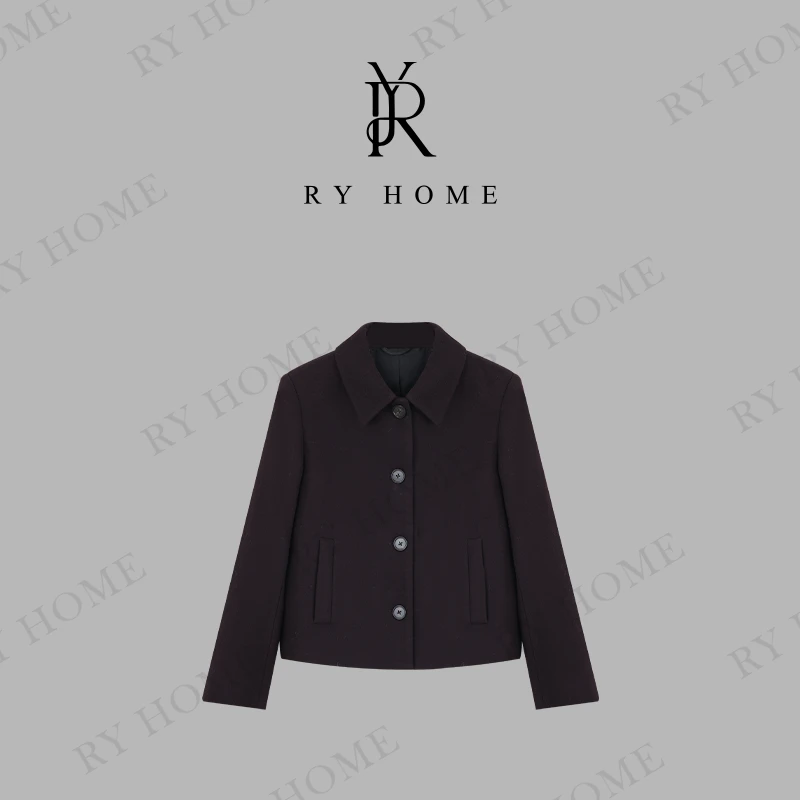 【容雨RYHOME】100绵羊毛~精纺翻领老钱风短款外套243W2073