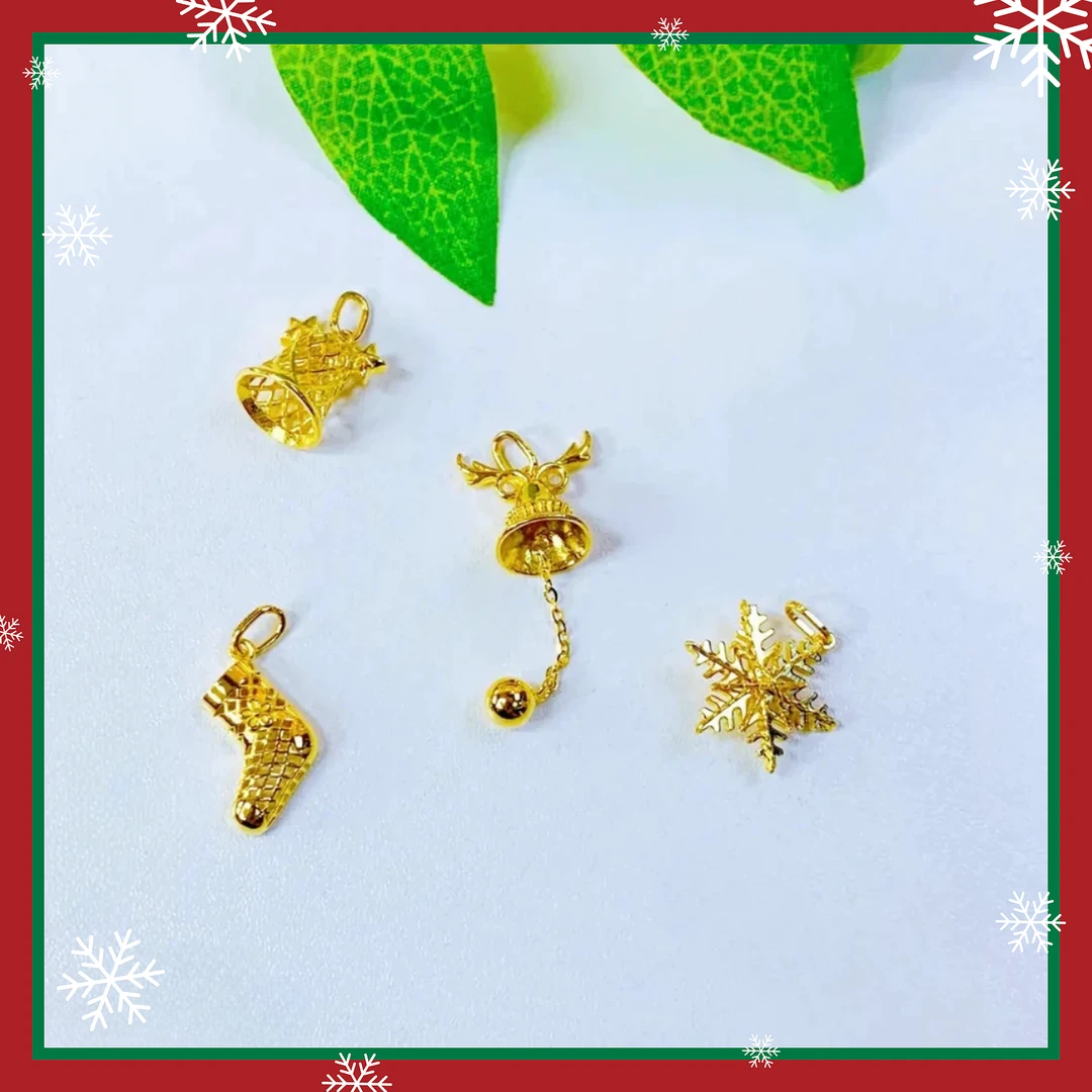 足金999圣诞合集系列袜子雪花铃铛百搭时尚精致款吊坠挂坠5G工艺
