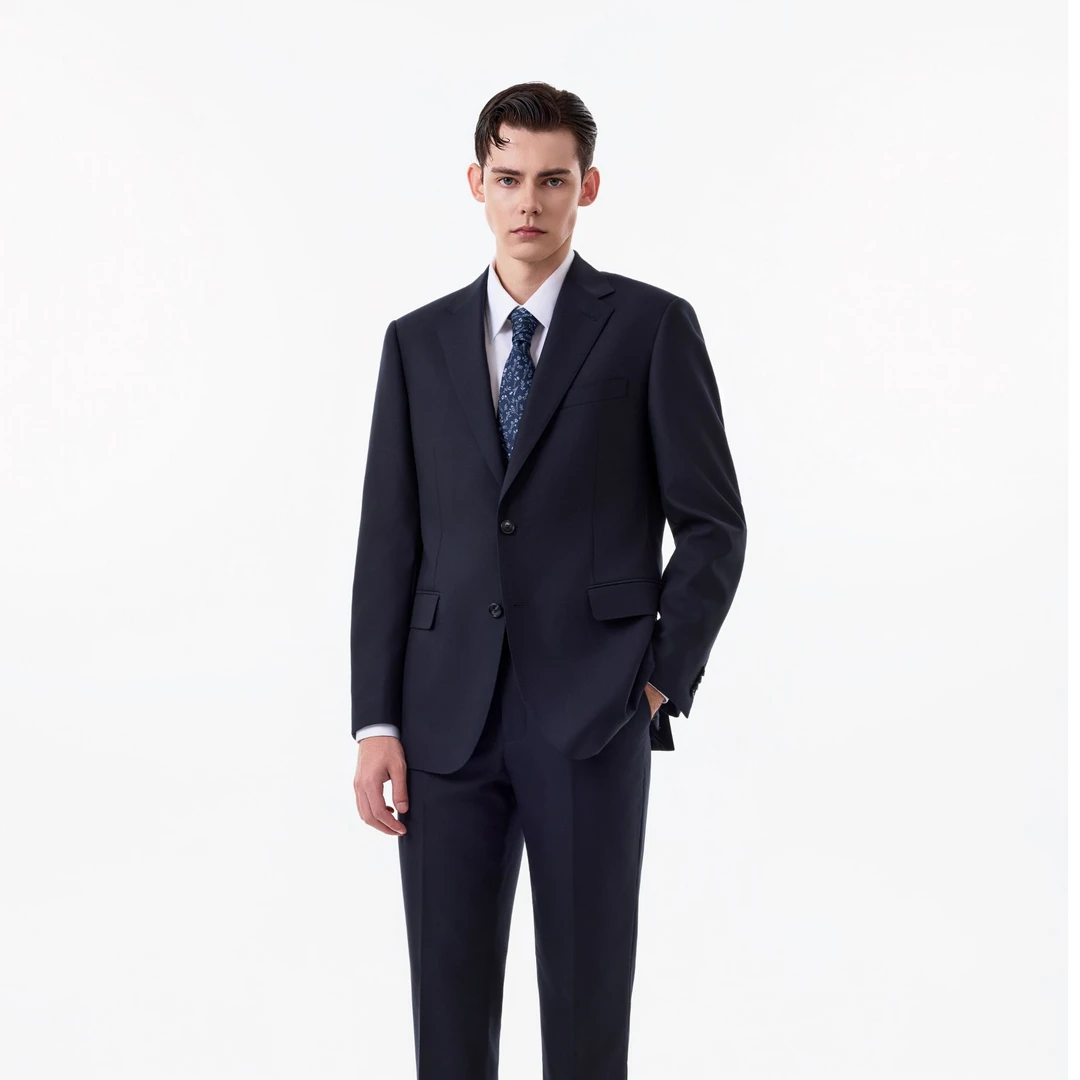 路易诗兰LOUIS LONG秋季新款男士藏青色平驳领长袖上装西服男026