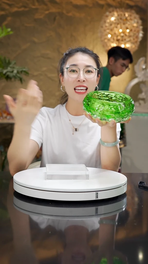 琉璃手工艺品福利绿色水波纹果碗