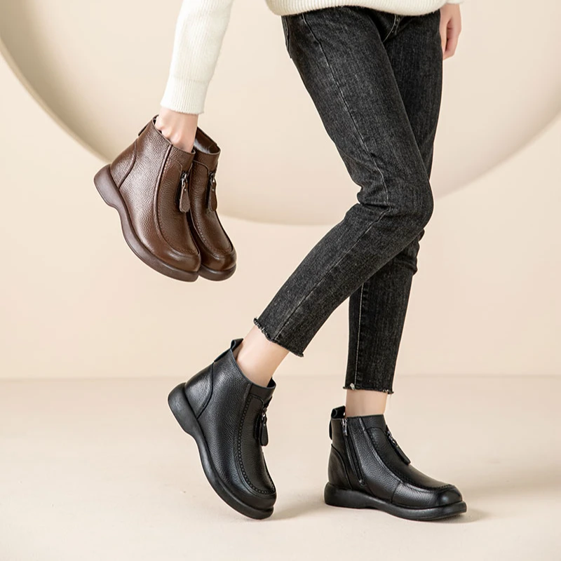 平底秋冬季圆头短靴冬季方头防滑软底英伦风单靴3101