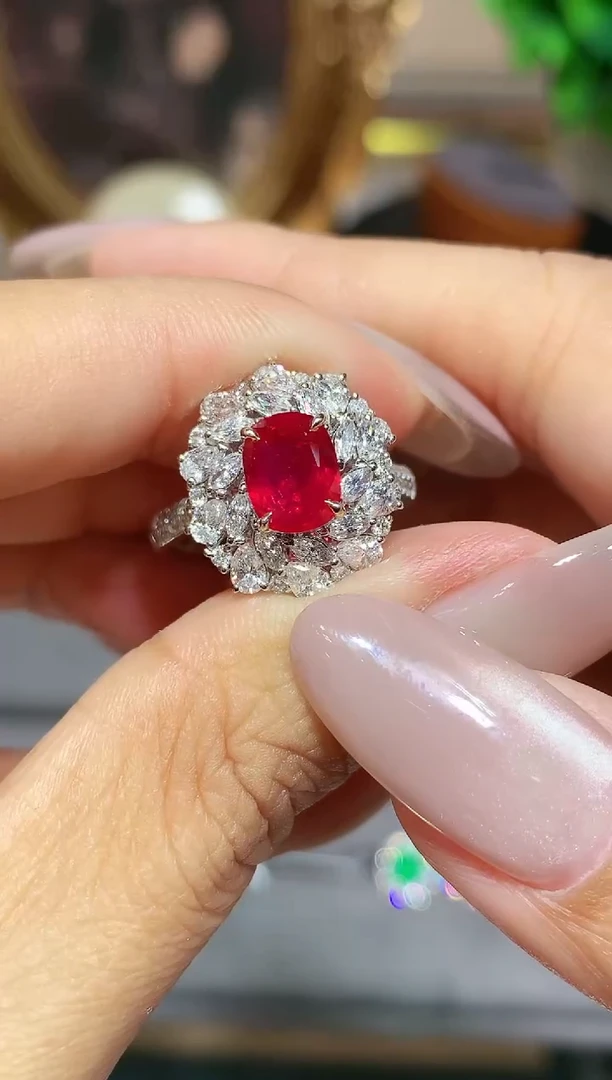 红宝石戒指18K金镶嵌1.91CT