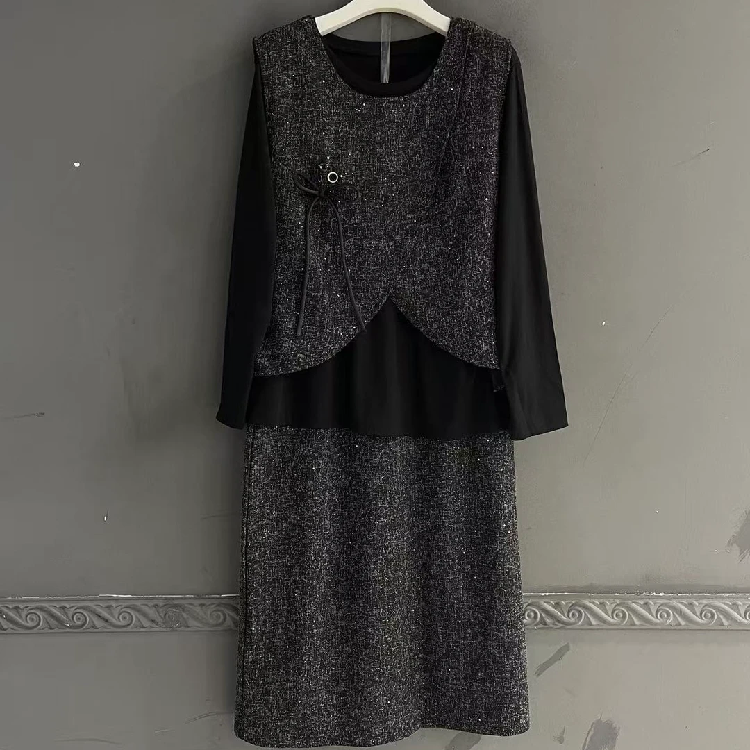 创意A字裙厚款百搭中长款半身裙重工气质时尚女装