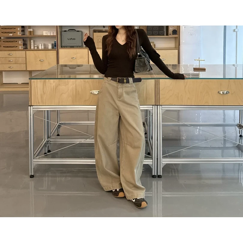 【挚爱简约】早秋新款复古高腰牛仔裤女时尚百搭宽松显瘦美式阔腿裤