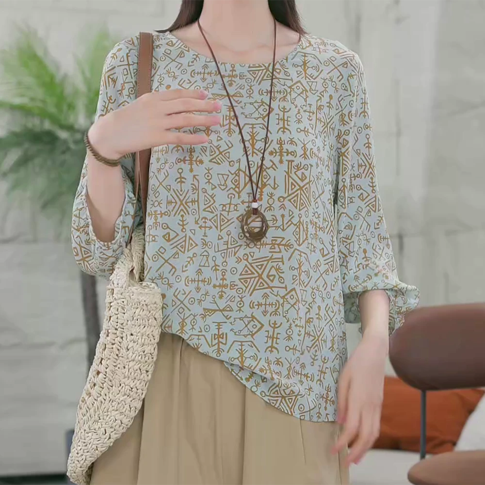 设计感休闲印花小衫薄款女款2025新款洋气百搭衬衫C5442