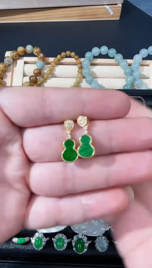 银S925镶嵌翡翠耳饰久甜翡翠严选缅甸A货翡翠