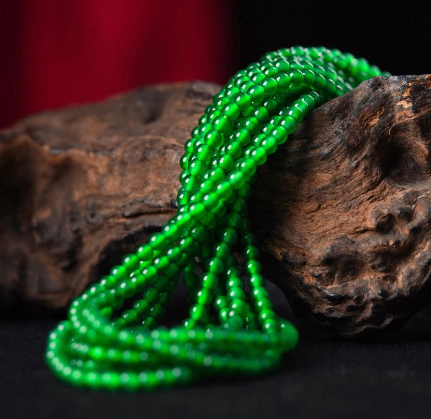 A7翡翠冰阳绿项链珠链