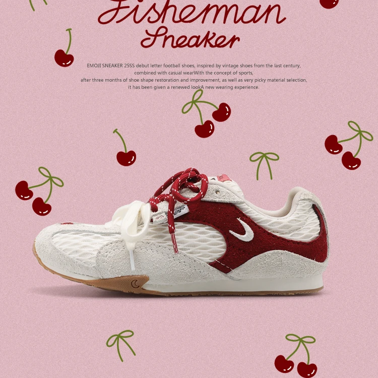 猫与沙发/白红色渔网鞋透气网面粗网运动鞋