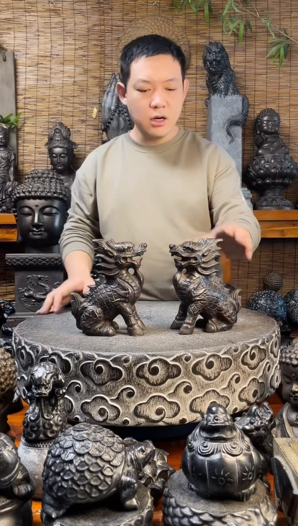 石材20火麒麟一对天然青石雕刻