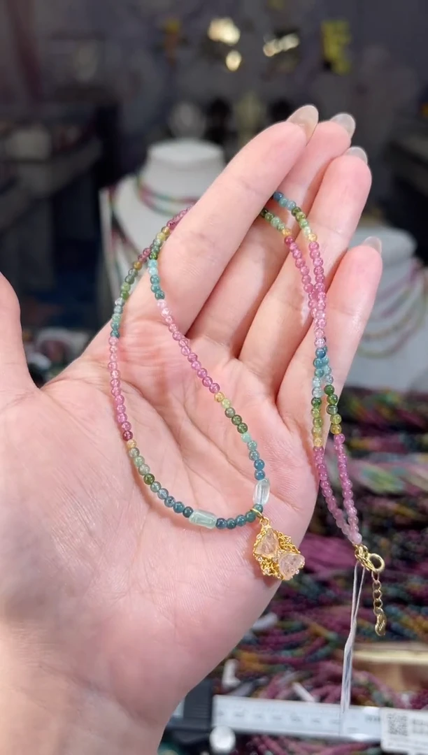 /银S925镶嵌碧玺碧玺项链多样性发货