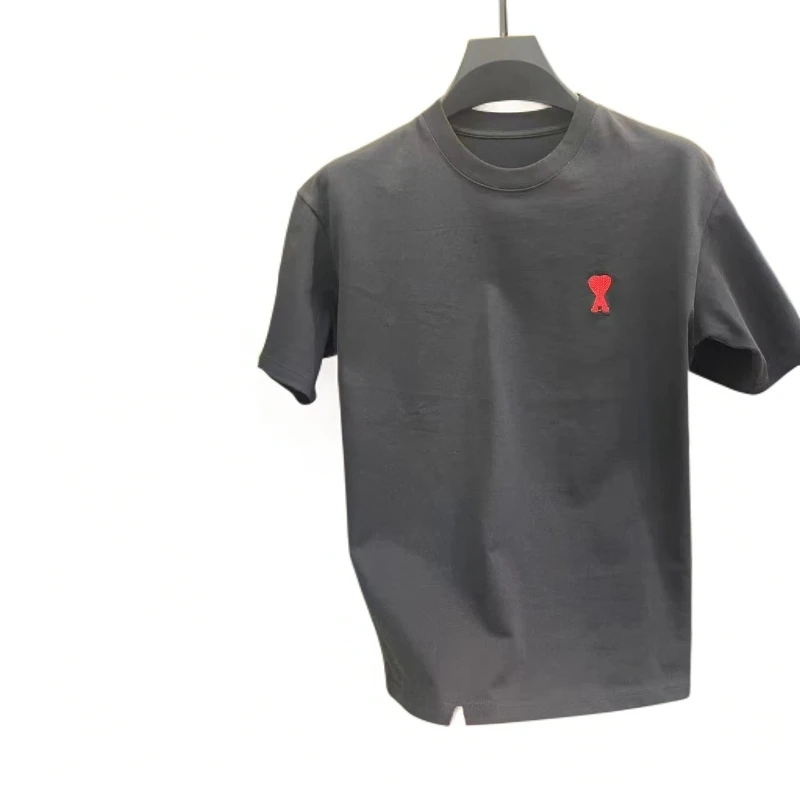 2025欧货短袖圆领刺绣T恤撞色男装简约轻奢休闲