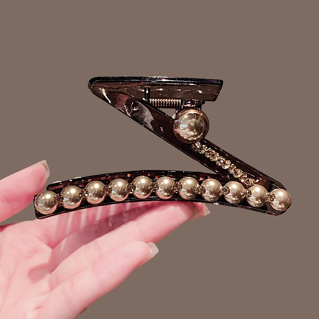 2025新款Z字型珍珠大抓夹后脑勺盘发鲨鱼夹发抓夹ins时尚发卡发夹