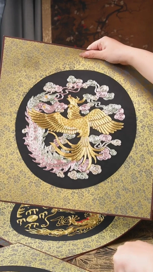 刺绣盘金挂画绣花非遗