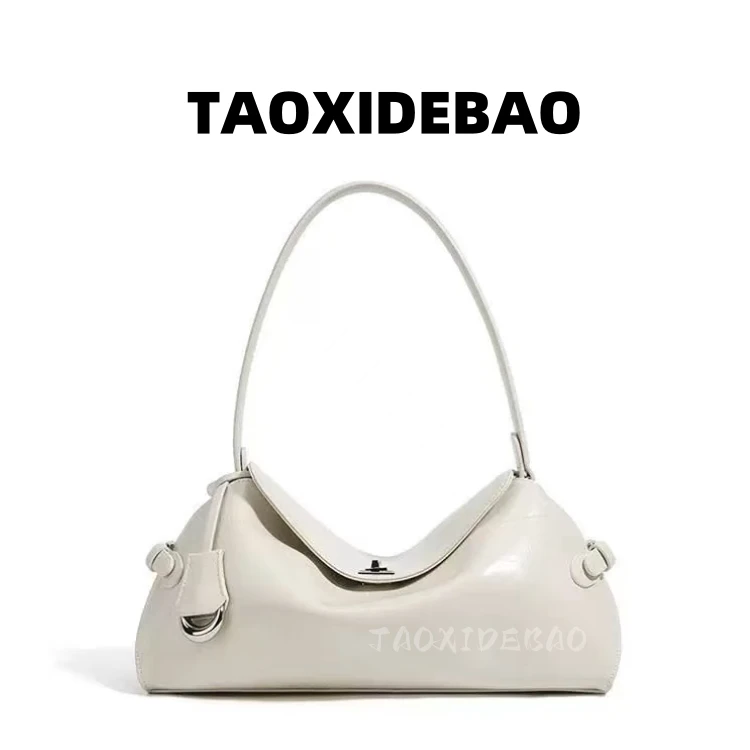 TAOXIDEBAO 9901 奶杏白 31*12*16CM 二层牛皮 单肩斜挎包