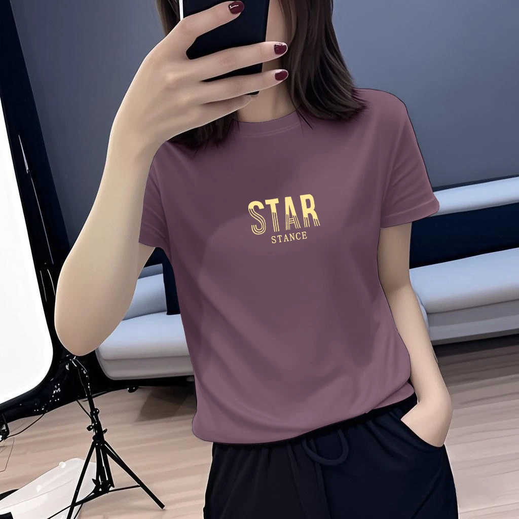 2025新款夏季短袖t恤女士宽松大码圆领印花时尚休闲百搭显瘦上衣