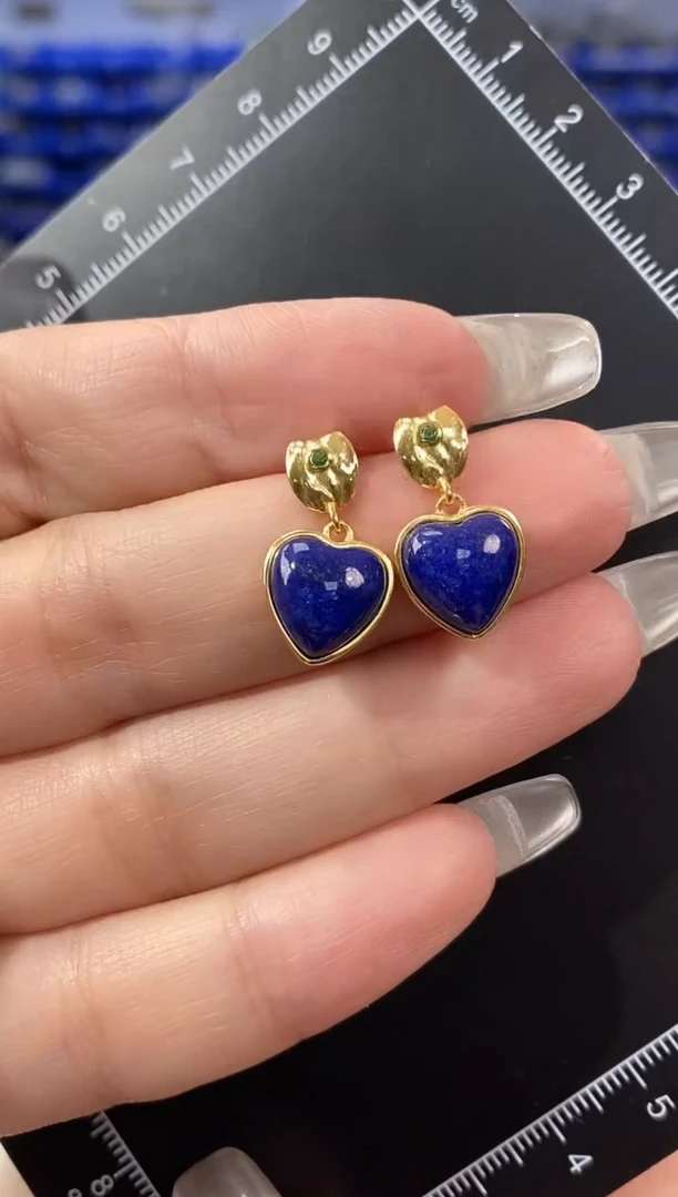 青金石银S925镶嵌耳饰EZ5049