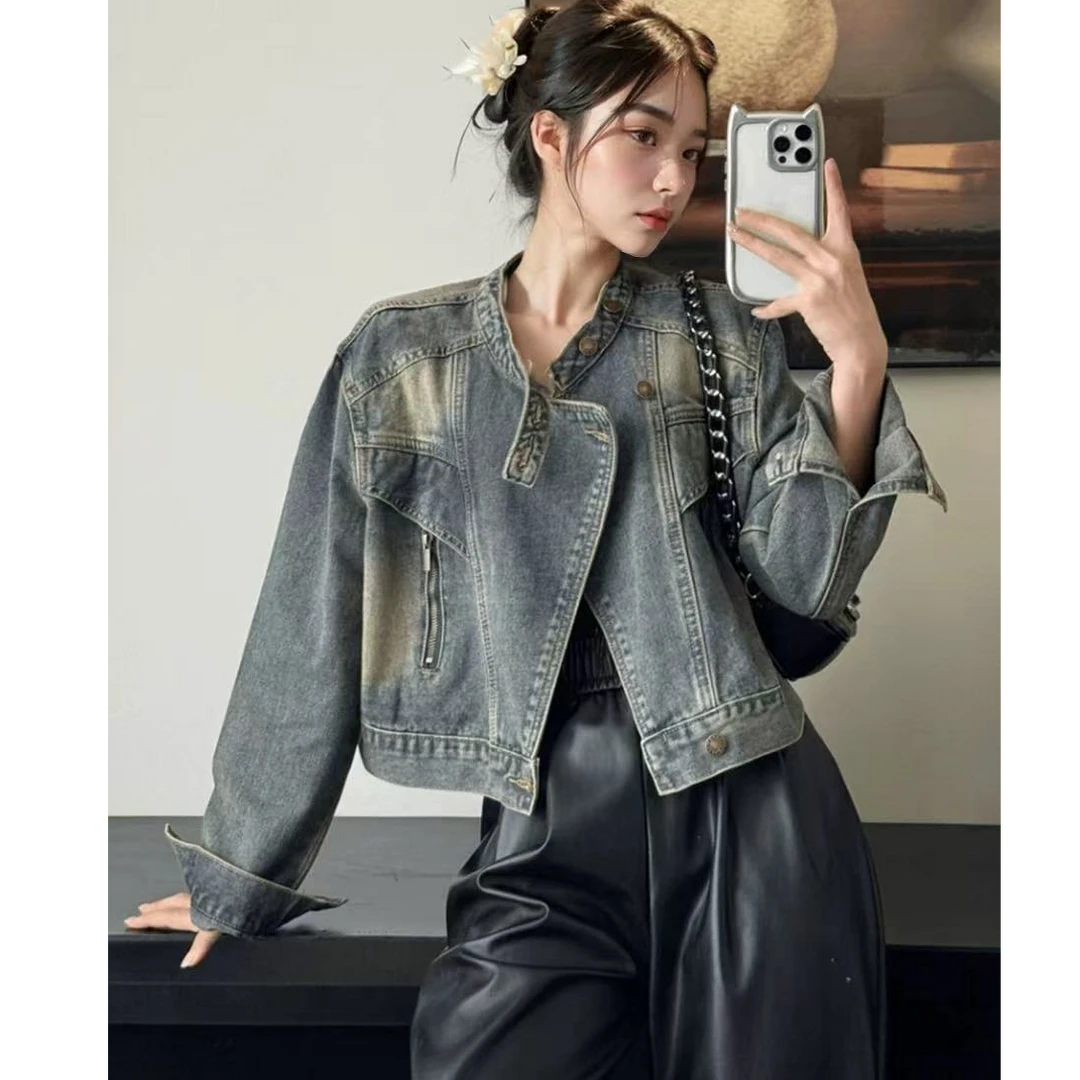 长款连衣裙套装女2025春秋季新款小香风牛仔短外套t恤裙两件套
