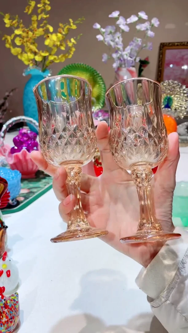 【闪购商品】琉璃手工艺品金色高脚杯2只