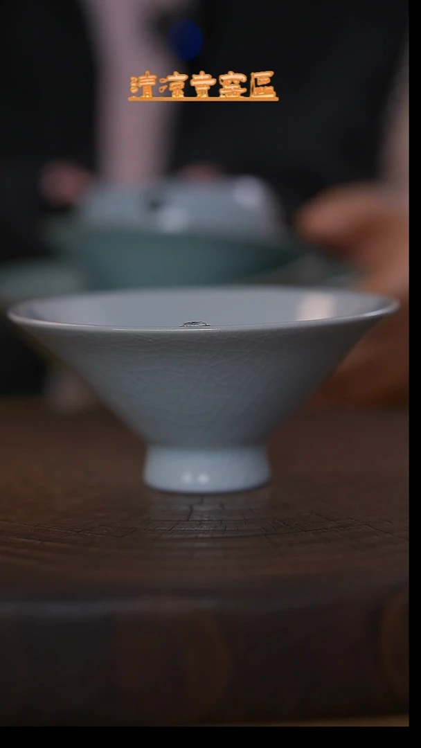 瓷片仿古超精工纯手月白支钉斗笠